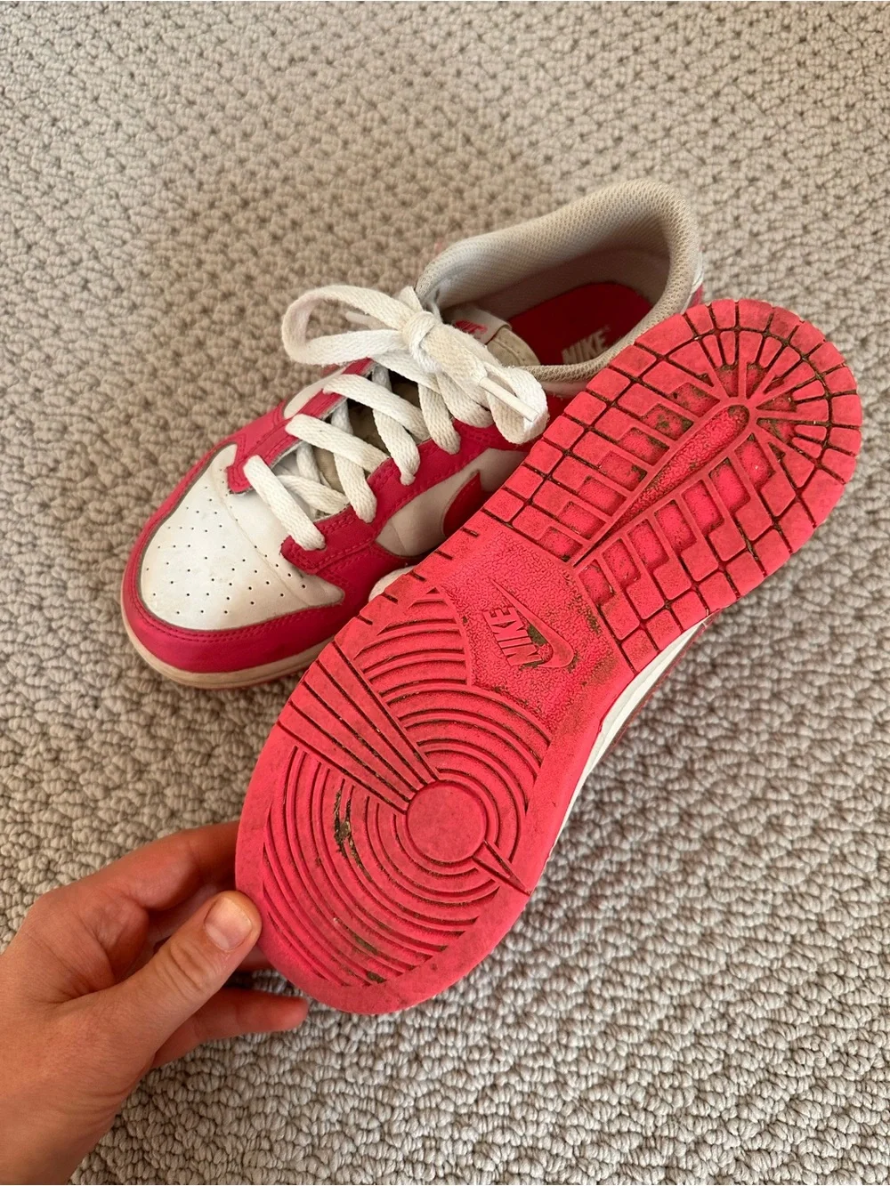 Kids Nike Dunk Low Pink White Athletic Sneakers 3